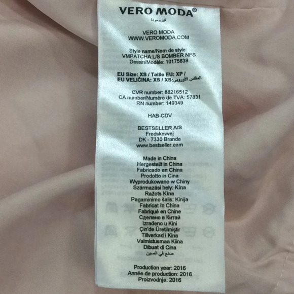 Vero Moda Women’s Lightweight Bomber Jacket  Light Pink w/ Patches XS - Picture 5 of 8